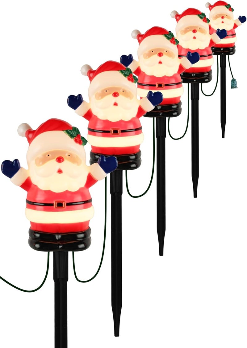 Adirxon Christmas Pathway Lights Outdoor (5 Pack), Bright Santa Claus Yard Stakes with C7 LED Bulbs, Heavy Duty Connectable Garden Stakes for Winter Holiday Lawn & Driveway Decorations (UL Listed) - Image 1